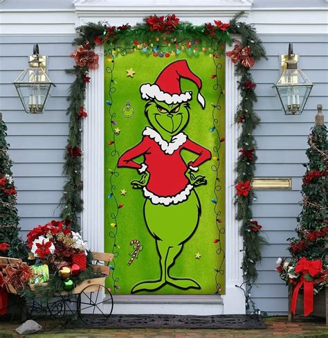 Grinch door cover - About this item. 【PACKAGE INCLUEDE】You will get 1pcs Grinch's Christmas door cover,large enough to decorate and take photos at holiday parties. There are 4 copper …